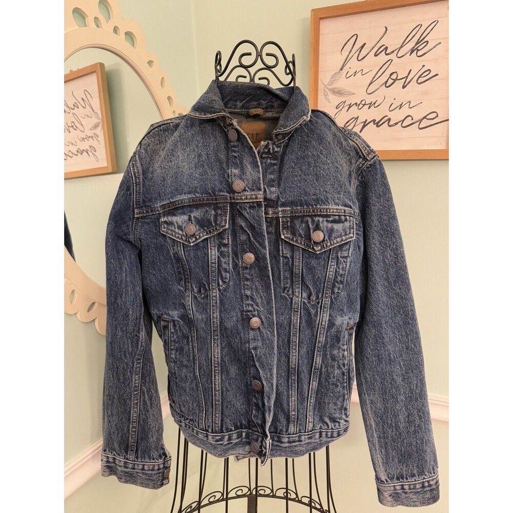 Gap Size‎ XS Jean Denim Jacket Vintage Hippie Boho Blue Trucker